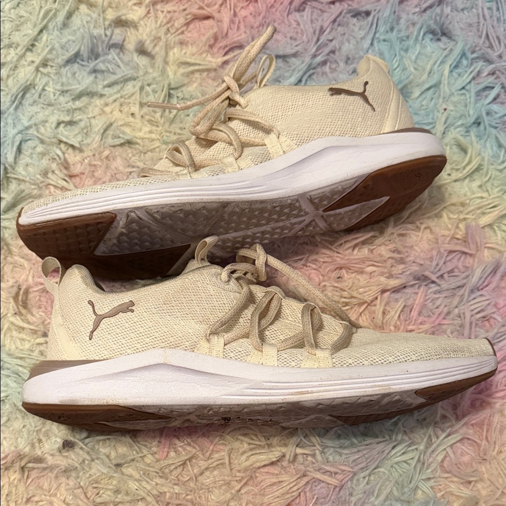 Puma Women's Beige and White Sneakers